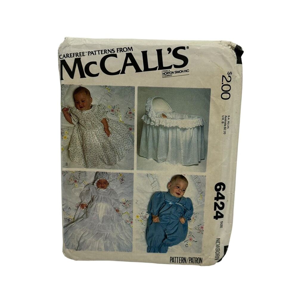 Mccalls 6424 Infant Christening Dress Bonnet Coveralls Crib Cover Sewing Pattern